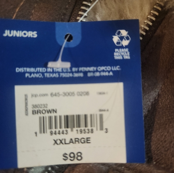 Arizona Jean Company Brown Bomber Jacket with Cream Shearling Trim - Picture 6 of 9